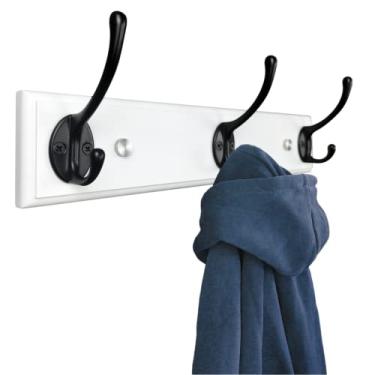 Imagem de 3 ganchos (branco) suporte de parede de cabideiro, ganchos de casaco pré-montados, cabide de parede resistente para casaco de inverno, chapéu, chave, grande decoração moderna rack de parede para entrada quarto casa de fazenda mudroom, 32 cm