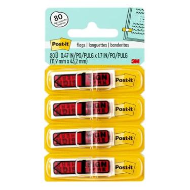 Imagem de Post-it Sinalizadores de mensagem, Sign Here", 20/dispensador, 4 dispensadores/pacote, 1,2 cm de largura, vermelho (684-RDSH)