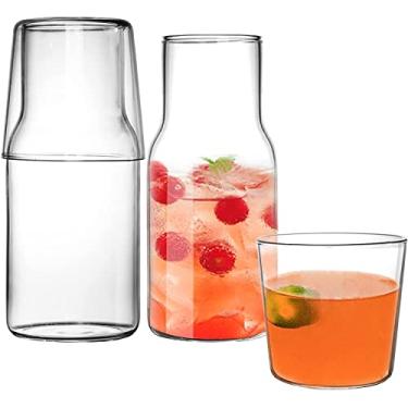 Imagem de YOUEON Conjunto de garrafa de água para cabeceira com copo de vidro, 500 ml além da garrafa, garrafa de vidro para quarto, banheiro ou cozinha, transparente