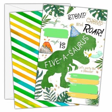 Imagem de Convites de aniversário de 5 anos de dinossauro com envelopes (25 unidades) - Cartões de convite de festa de preenchimento de dinossauros para meninos meninas crianças decorações de artigos de festa -