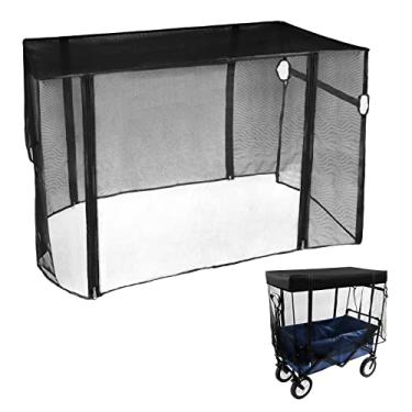 Imagem de VOONKE Capa de rede para vagão ao ar livre, acessórios de rede mosquiteira dobrável para crianças ao ar livre acampamento carrinho de puxar com zíper acessório antivagão para sombra (não incluindo o vagão e o dossel)