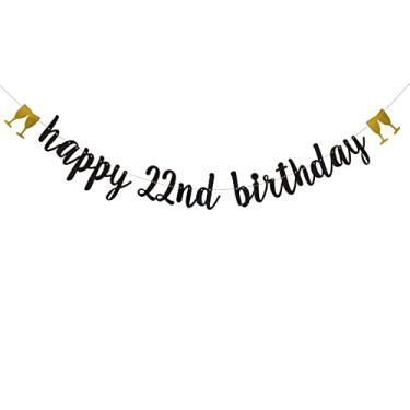 Imagem de Faixa de feliz aniversário de 22 anos, pré-amarrada, guirlandas de festa de aniversário de 22 anos, adereços para fotos, suprimentos de decorações de festa de aniversário de 22 anos, letras pretas,