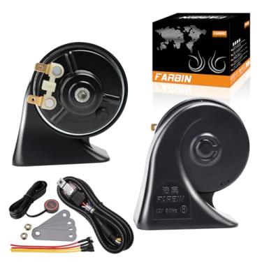 Imagem de FARBIN Kit de buzina de carro com botão à prova d'água buzina de carro 12v buzina de trem super alta buzina elétrica de caracol buzina de ar buzina de caminhão universal para carro motocicleta caminhão barco (preto, buzina de caracol com fio e botão)