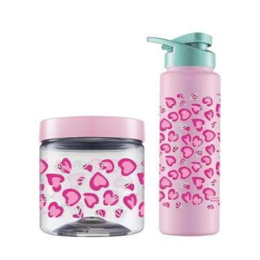 Imagem de Kit Pote Lanche Biscoitos + Squeeze 750ml Corações Infantil