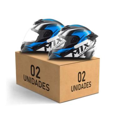 Imagem de Kit 2 Capacetes Mixs MX2 Storm Fechado Moto Masculino Feminino, AZUL, 