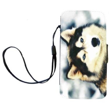 Imagem de Rikki Knight Capa carteira flip Husky siberiano na praia com aba magnética para Apple iPhone 4 e 4s