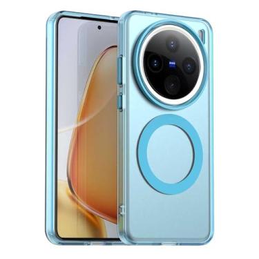 Imagem de Pzwoxukhov Capa compatível com Vivo X200 Pro 5G, suporta carregamento sem fio, capa magnética à prova de choque, compatível com Vivo X200 Pro 5G capa azul