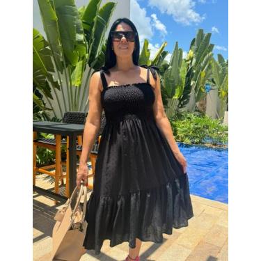 Imagem de Vestido Plus Size Midi Evasê Com Alças De Amarração E Detalhe Lastex -