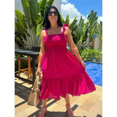 Imagem de Vestido Plus Size Midi Evasê Com Alças De Amarração E Detalhe Lastex -
