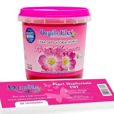 Imagem de Kit Depilação, Cera Hidrossolúvel 600g, Papel Depilatório TNT 20 unidades, Depile Plus (600g, Rosa Mosqueta)