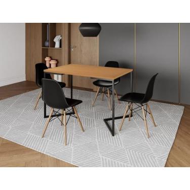 Imagem de Mesa Industrial Base Ferro Preto em  V  Tampo 137x90 Canela 4 Cadeiras