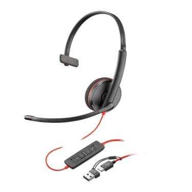 Imagem de Headset HP Poly Blackwire C3210 Mono - Conectores USB-C+USB-A - Preto e Vermelho -  8X214A6