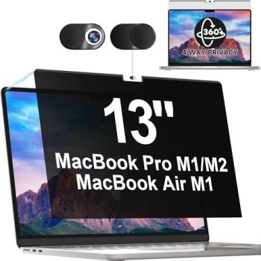 Imagem de Tela de privacidade magnética de 360° para Macbook Pro 13 polegadas (2016-2022, M1, M2) e Air 13 polegadas (2018-2021, M1), filtro de luz azul antirreflexo removível, protetor preto antiespião de 4