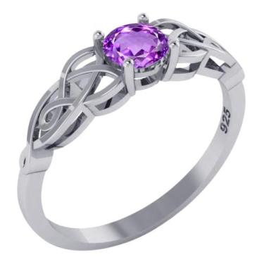 Imagem de Anel Solitário Celta Knot Prata 925 Ametista - Exclusivo - Tudo Prata,