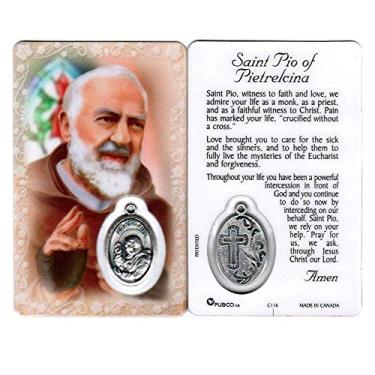 Imagem de Cartão sagrado de São Padre Pio de Pietrelcina com medalha | Patrono do alívio do estresse