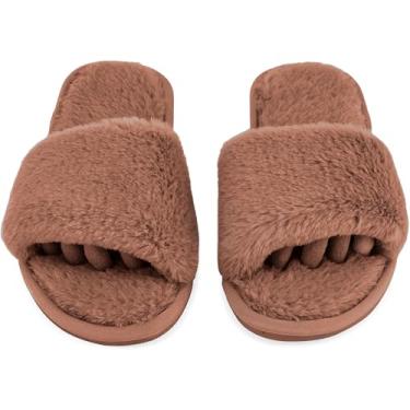 Imagem de Pedi Couture Pantufas femininas felpudas – Chinelos femininos macios e confortáveis com separadores de dedos abertos – Bonito uso o dia todo, calçado feminino casual, sem cadarço, para uso interno e