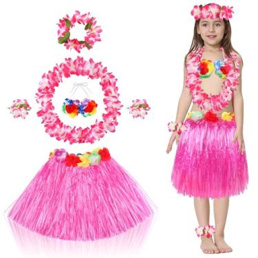 Imagem de Fortuning's JDS Saia havaiana de grama hula com flores de 40 cm para decoração de roupas de festa na praia de Luau