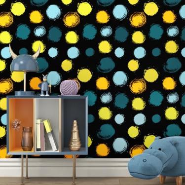 Imagem de EPPKILY Papel de parede geométrico descascar e colar papel de contato moderno para quarto de crianças papel de parede de bolinhas abstrato boêmio bonito papel de parede divertido para berçário paredes