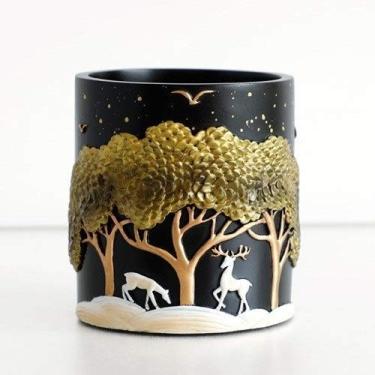 Imagem de Porta-lápis de resina esculpido à mão requintado para decoração de escritório e casa, organizador de pincéis de maquiagem, acessório de escritório perfeito e artesanato para presente