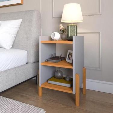 Imagem de Mesa Lateral Apoio Quarto Sofia Com Prateleiras Moderna Pé Em Madeira 