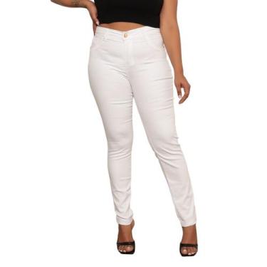 Imagem de Calça Jeans Skinny Feminina Plus Size Branca Acetinada - SK JEANS, 50,