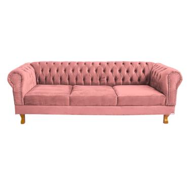 Imagem de Sofá Chesterfield Capitone Duque Suede Rosa 1,80