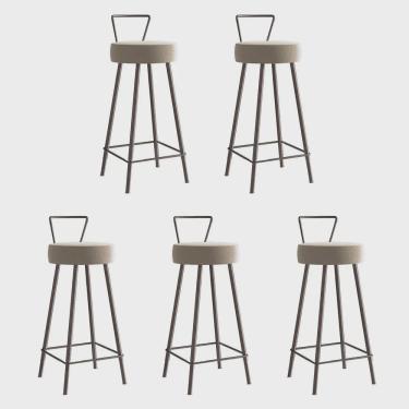 Imagem de Kit 05 Banqueta Alta Com Encosto Tais Eiffel Cozinha Bar Bistrô Ferro Marrom Sintético Bege - Ahz Móveis