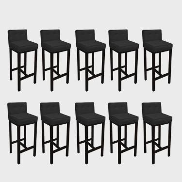 Imagem de Kit 10 Banqueta Alta Com Encosto Alba Cozinha Balcão Bistrô Base Madeira Preto Corino Preto - Ahz Móveis