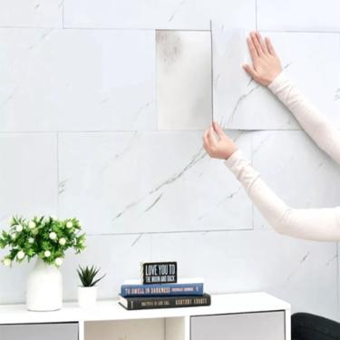 Imagem de Papel De Parede Adesivo Mármore Branco Placa Lavável 10m2