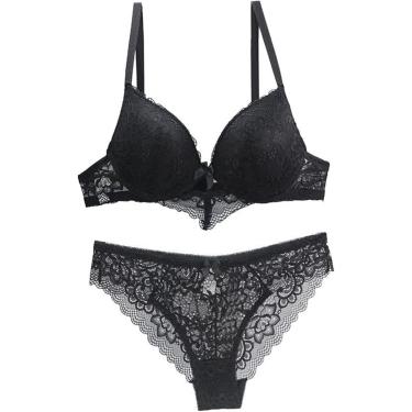 Imagem de Bras de arame para mulheres Sexy Lingerie for Women Gets Lace Bra Feminino Cobertura Lace Plus Size Bra -Bra e Tendro Conjunto Black, 38/38D