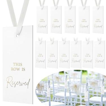 Imagem de Clabby Pacote com 12 placas de cadeiras reservadas com fita para recepção de casamento festa restaurante Esta fileira é placas reservadas penduradas para eventos de igreja casamento cadeira de banco