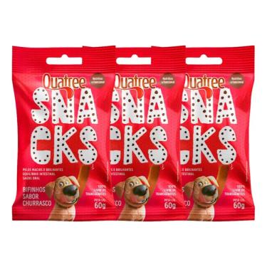 Imagem de kit 3uni Quatree Snacks Bifinhos Cachorro Churrasco 60g 