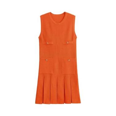 Imagem de Minivestido Amarelo Plissado de Malha - Sem Mangas, Gola Redonda - Mod