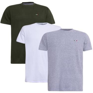 Imagem de Kit 3  Camisetas Básicas com Bordado Algodão Itália Masculina - INDUST
