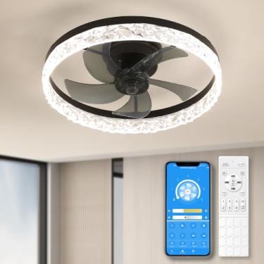 Imagem de lifeholder Ventiladores De Teto Modernos De 20" Com Luzes E Controle Remoto, Luzes De Teto Reguláveis, Ventilador De Teto Embutido Sem Lâminas, Mudanças De Temperatura De Cor Contínuas, Lustres, Lu