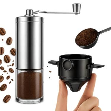 Imagem de Kit moedor de café manual e coador de cafe individual filtro de cafe reutilizavel lavável moedor de cafe moinho em cerâmica mini coador de café individual