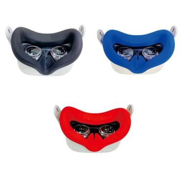Imagem de CMMOHBIY Capa De Silicone Para Substituição De Rosto Vr 3 Peças Para Oculus Quest 2, Capa Protetora À Prova De Suor E Luz, Acessórios Vr (Preto + Vermelho + Azul)