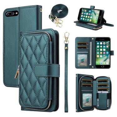 Imagem de Furiet Argyle Capa carteira para iPhone 7plus 8plus 7/8 Plus com alça de pulso, compartimento para cartão com zíper e suporte para celular para iPhone 7s 7s + 7+ 8s 8+ telefones 8 7p 8p mulheres
