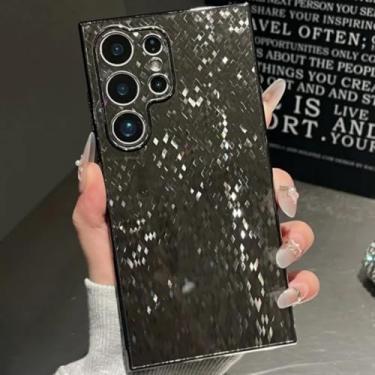 Imagem de MVVKKY Para Samsung Galaxy S23 Ultra Luxury Full Glitter Plating Case Shockproof Bumper Brilhante Hard PC Cover (Para Samsung Galaxy S23 Ultra/Preto)