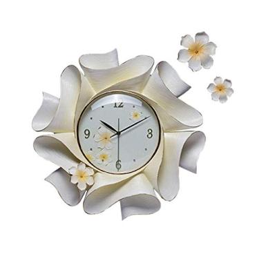 Imagem de Relógio de parede de cerâmica epóxi estilo flor 56 cm elegante mostrador de vidro algarismos arábicos sala de estar quarto relógio decorativo moderno relógio de parede relógio decorativo (amarelo)