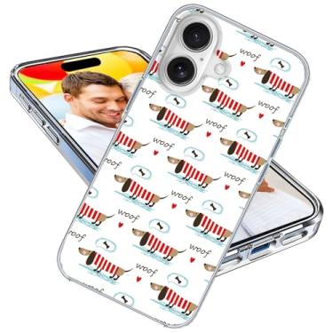 Imagem de ARTIOSIT Capa para iPhone 16 para meninas e homens, à prova de choque, fina, fina, macia, TPU transparente, capa protetora para iPhone 16 6.1, desenho fofo animal de estimação cão ossos dachshund