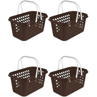 Imagem de Conjunto De 6 Cestas PláSticas De Supermercado De 3 Litros Com AlçAs Resistentes Cesta De Compras PortáTil Leve E Multiuso (Marrom)