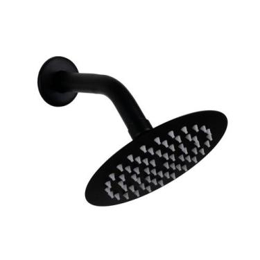 Imagem de Ducha Preto 15 cm Inox 304 Redonda com Cano de Parede 13 cm - AMG Meta