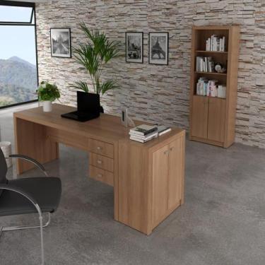 Imagem de Conjunti Escritório Mesa com Armários 2 Portas 3 Peças Amêndoa - Tecno