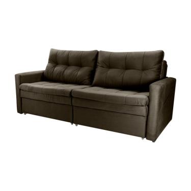 Imagem de Sofá 3 Lugares Sem Caixa Retrátil e Reclinável Nayla Veludo Marrom 220 cm
