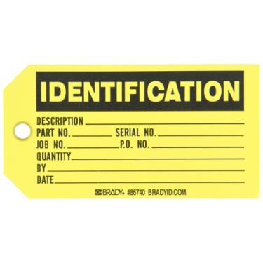 Imagem de Brady 86740 14 cm de altura, 7,6 cm de largura, cartolina B-853, etiqueta de status de produção preta na cor amarela (pacote com 100)
