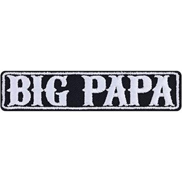 Imagem de Big Papa - Remendos bordados de ferro sobre palavras para motociclistas, motociclistas, roqueiros | Costurar ou passar a ferro em adesivos para mochilas, jeans, jaquetas, colete, capa de motocicleta 3,54 x 0,78 cm