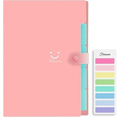 Imagem de Forvencer Organizador de arquivos sanfonado, tamanho carta, pasta expansível de 5 bolsos, pasta de arquivos fofa com etiquetas, organizador de arquivos portátil para material de escritório escolar,