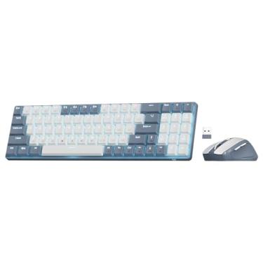 Imagem de Redragon BS135 Combo teclado e mouse sem fio, 75% 78 teclas 2,4 GHz teclado mecânico de baixo perfil sem fio com bateria recarregável, luz negra azul única, mouse ergonômico de 2400 DPI