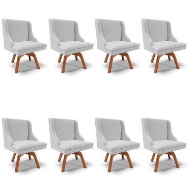 Imagem de Kit 8 Cadeiras Estofadas Giratória Para Sala De Jantar Lia Linho Cinza - Ibiza